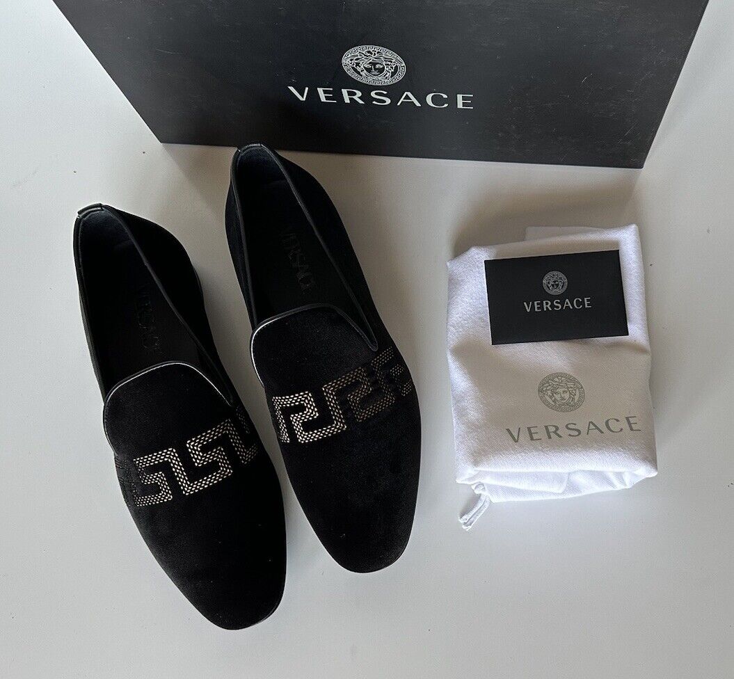 NIB $850 VERSACE Greca Men's Suede Black Loafers Shoes 7 US (40 Euro) IT 1003792
