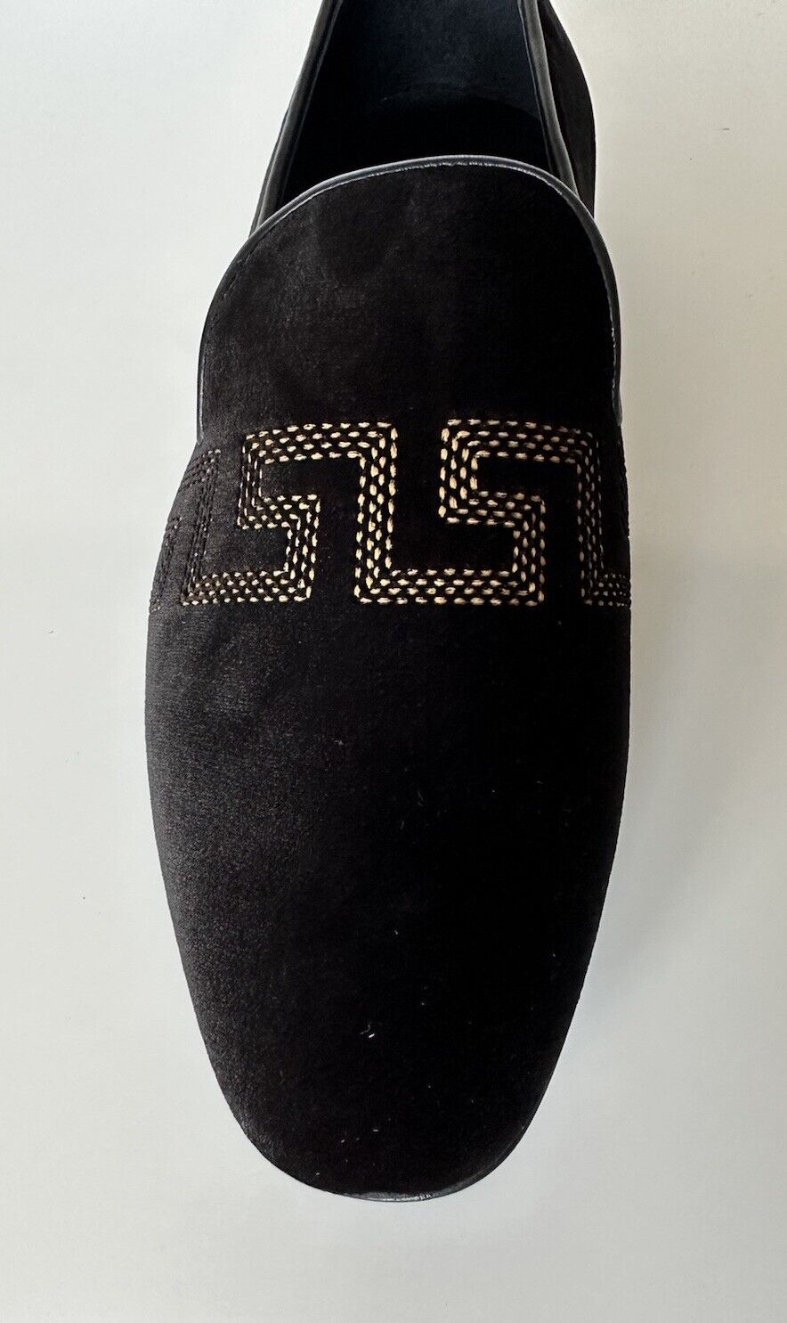 NIB $850 VERSACE Greca Men's Suede Black Loafers Shoes 14 US (47 Eu) IT 1003792