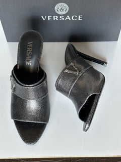 NIB $990 Versace Virtus Leather Black Sandals Shoes 10 US (40 Eu) Spain 1011901