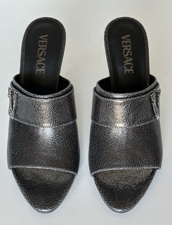 NIB $990 Versace Virtus Leather Black Sandals Shoes 10 US (40 Eu) Spain 1011901
