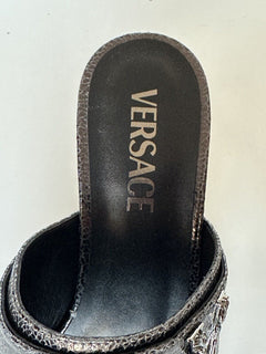 NIB $990 Versace Virtus Leather Black Sandals Shoes 10 US (40 Eu) Spain 1011901