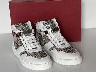 NIB Salvatore Ferragamo Women's High Top Sneakers White/Beige 10.5 US 0751247 IT