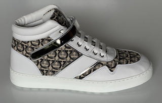NIB Salvatore Ferragamo Women's High Top Sneakers White/Beige 10.5 US 0751247 IT