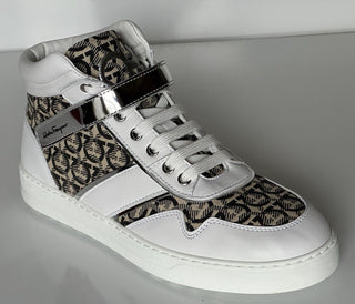 NIB Salvatore Ferragamo Women's High Top Sneakers White/Beige 10.5 US 0751247 IT
