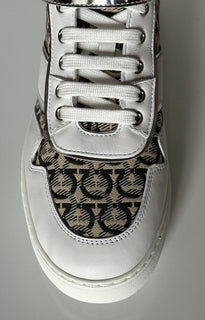 NIB Salvatore Ferragamo Women's High Top Sneakers White/Beige 10.5 US 0751247 IT
