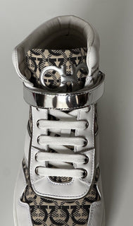 NIB Salvatore Ferragamo Women's High Top Sneakers White/Beige 10.5 US 0751247 IT