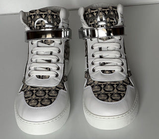 NIB Salvatore Ferragamo Women's High Top Sneakers White/Beige 10.5 US 0751247 IT