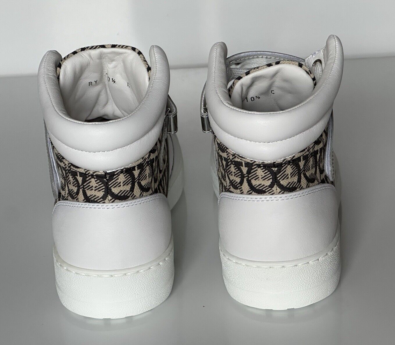 NIB Salvatore Ferragamo Women's High Top Sneakers White/Beige 10.5 US 0751247 IT