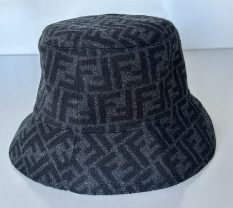 NWT $690 Fendi FF Wool Black Men’s Bucket Hat Medium FXQ801 Made in Italy