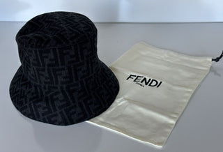 NWT $690 Fendi FF Wool Black Men’s Bucket Hat Medium FXQ801 Made in Italy