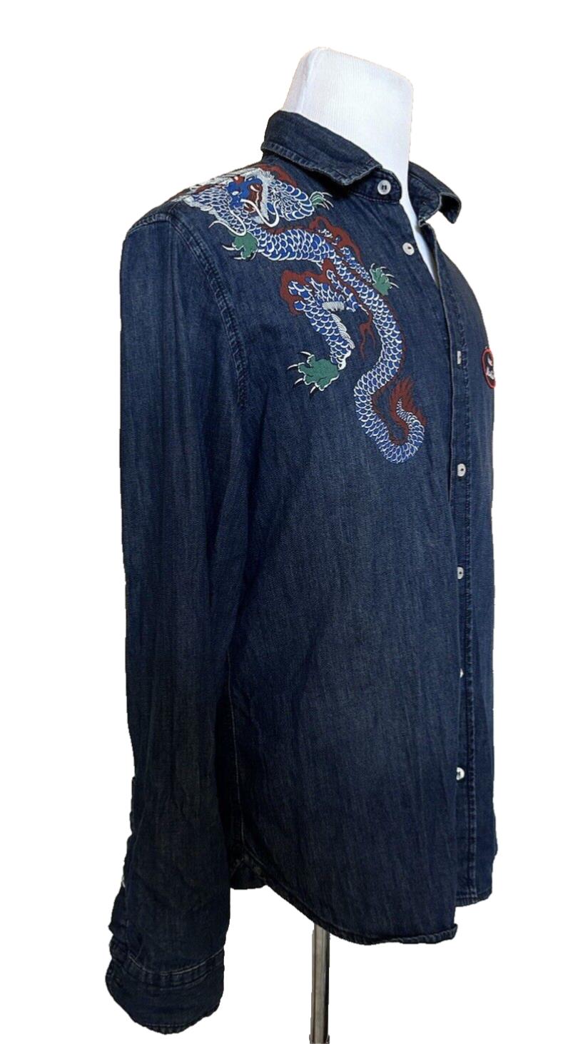 Love Moschino Dragon Logo Long Sleeve Jean Shirt Blue XL