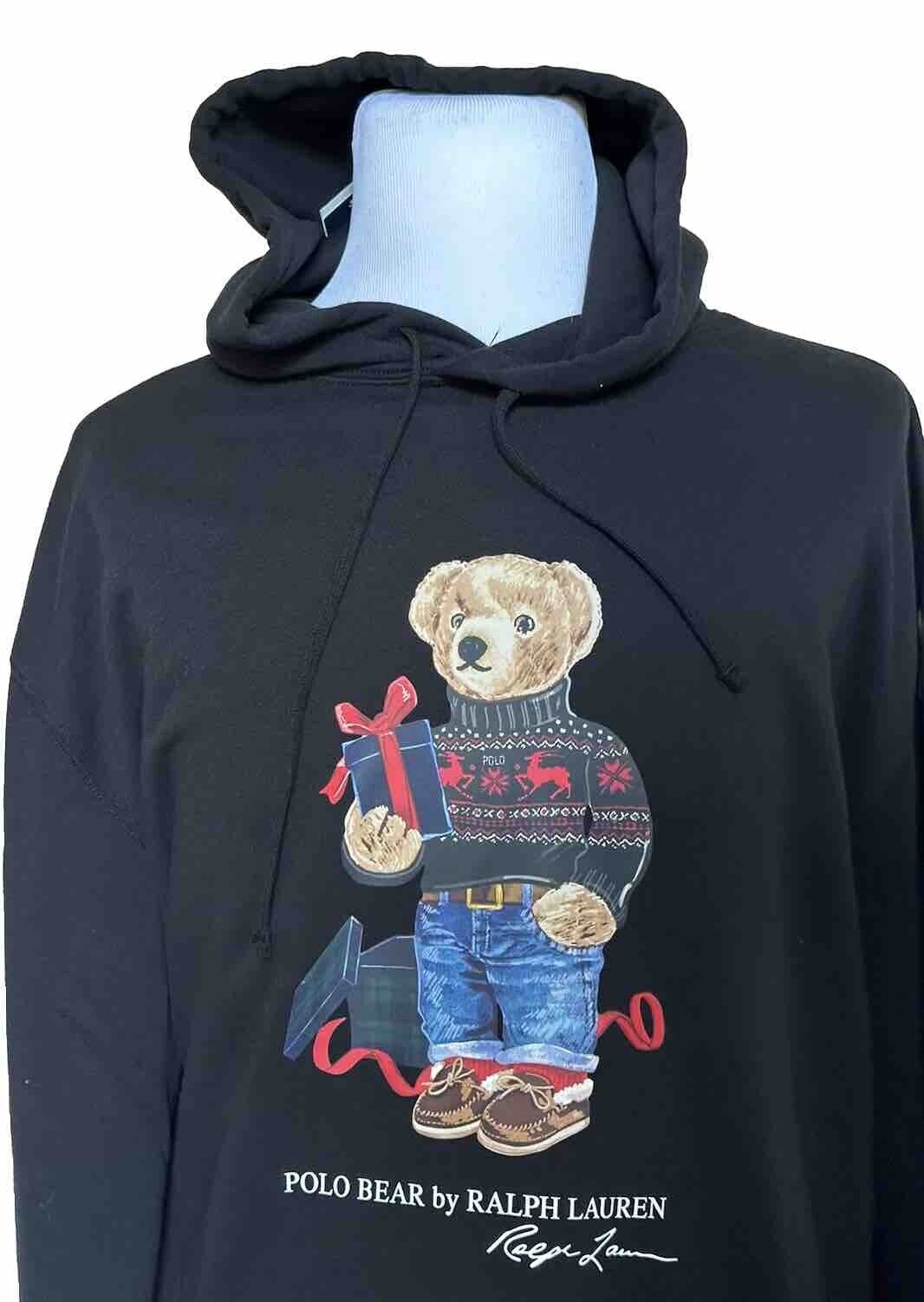 NWT $188 Polo Ralph Lauren Holiday Bear Sweatshirt with Hoodie Black 3XB/3TG