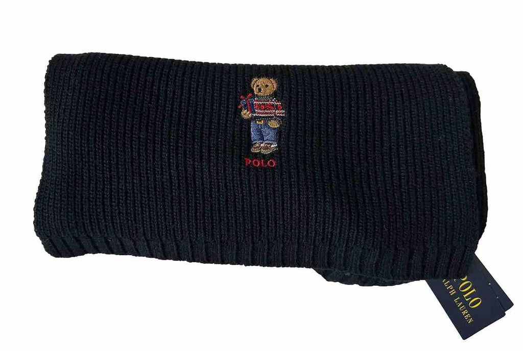 Polo Ralph Lauren Bear Knit Black Scarf 183cmx30.5cm NWT $78
