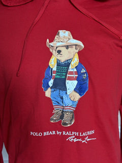 NWT $85 Polo Ralph Lauren Bear Long Sleeve T-shirt with Hoodie Red Medium
