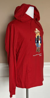 NWT $85 Polo Ralph Lauren Bear Long Sleeve T-shirt with Hoodie Red Medium