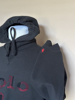 Polo Ralph Lauren Logo Long Sleeve Sweater with Hoodie Black LT/GL NWT $148