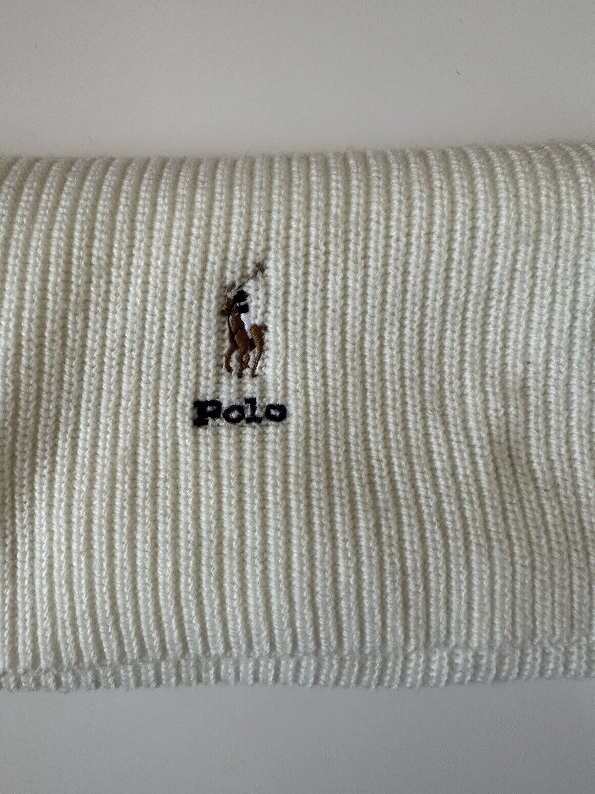 NWT $78 Polo Ralph Lauren Logo Knit White Scarf 193cmx33cm