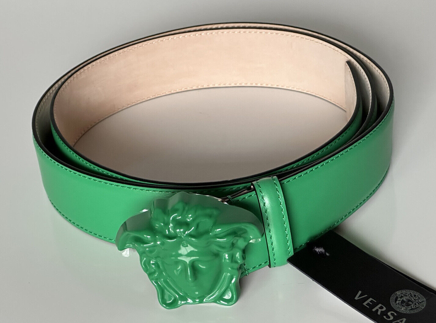 NWT $525 Versace Medusa-Buckle Bright Green Leather Belt 75 (30) Italy DCU4140