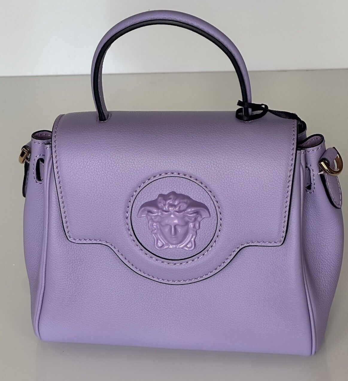 NWT $2125 Versace Top Handle Leather Purple Small Shoulder Bag DBFI040 Italy