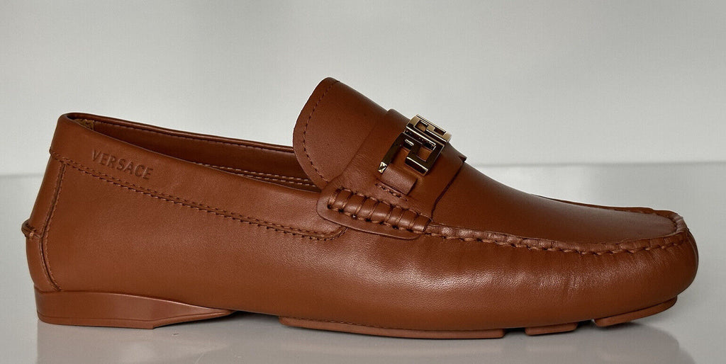 New $800 VERSACE Men's Brown Calf Leather Driver Shoes 10 US (43 Euro) 1006271
