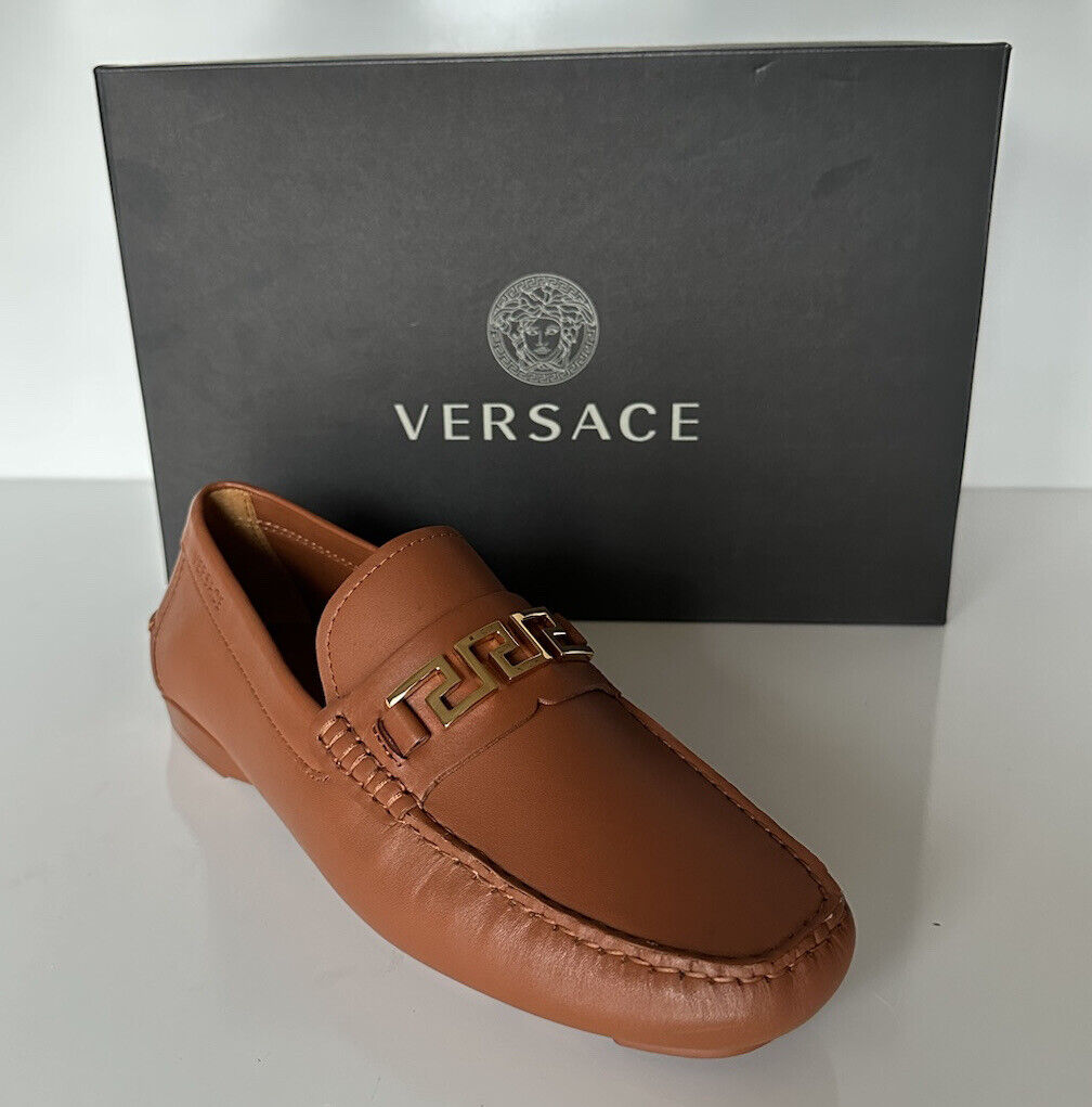 New $800 VERSACE Men's Brown Calf Leather Driver Shoes 10 US (43 Euro) 1006271