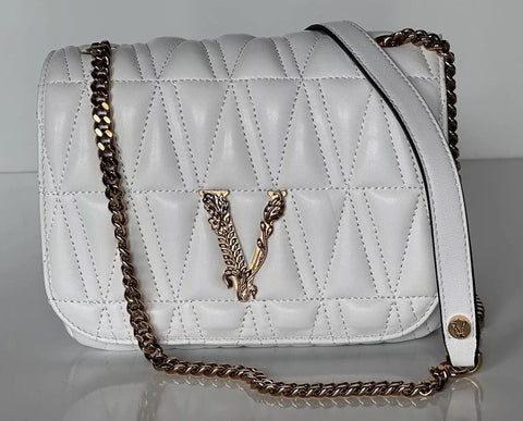 NWT $1925 Versace Virtus Quilted Leather White Crossbody Shoulder Bag DBFH821 IT