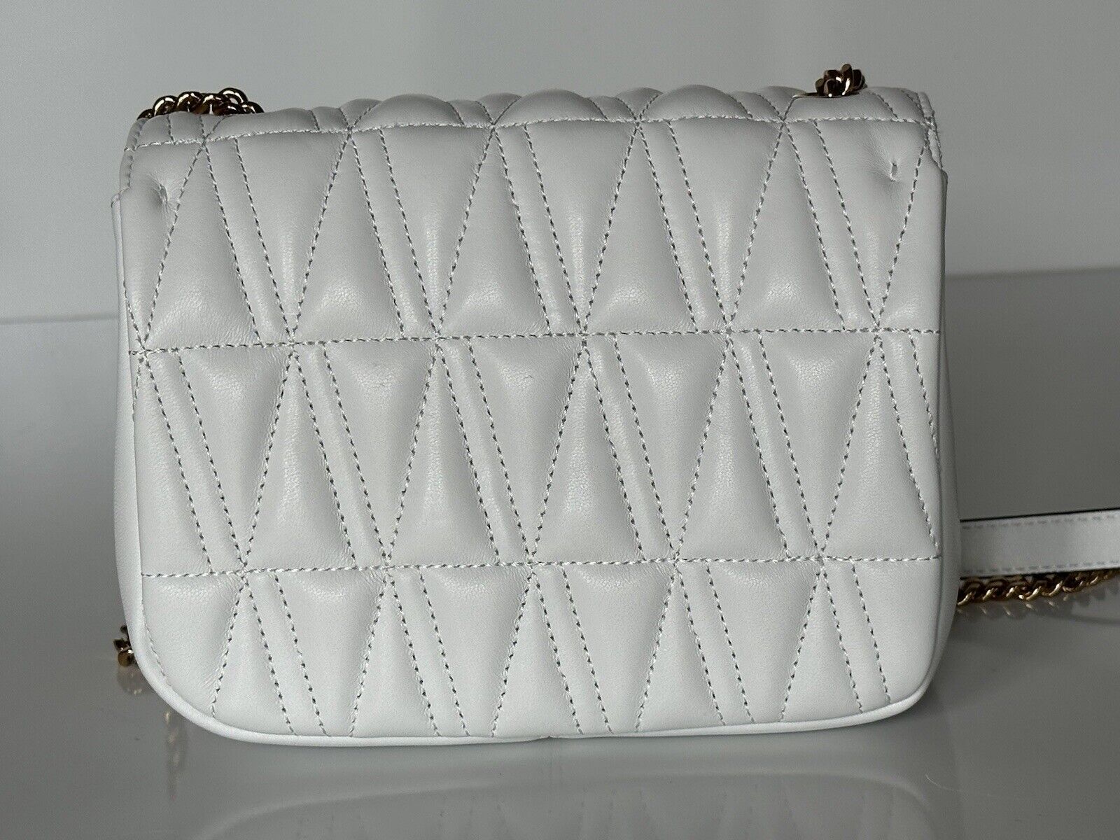 NWT $1925 Versace Virtus Quilted Leather White Crossbody Shoulder Bag DBFH821 IT