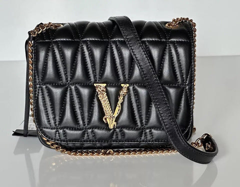NWT $1925 Versace Virtus Quilted Leather Black Crossbody Shoulder Bag DBFH821 IT