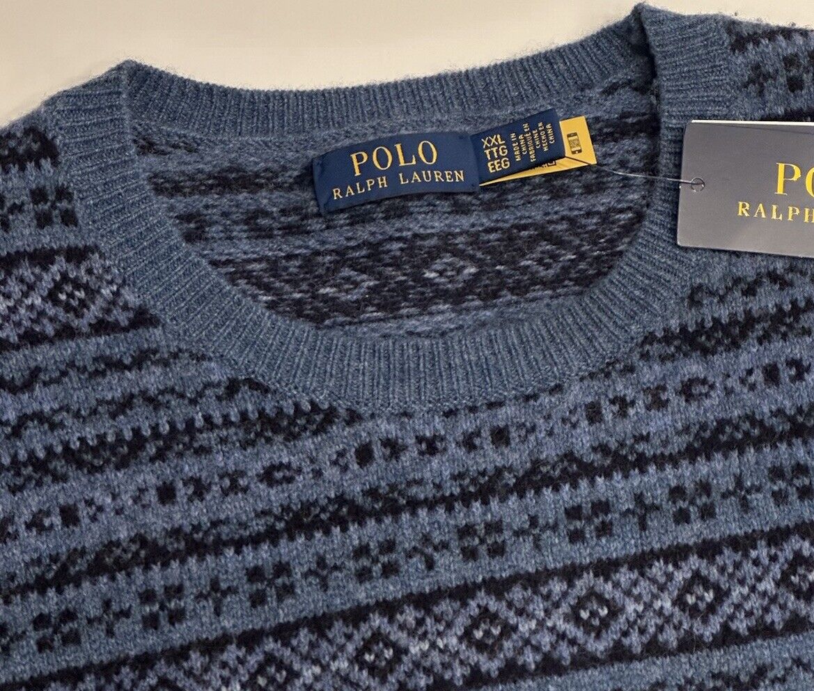 NWT $198 Polo Ralph Lauren Men's Knit Wool Sweater Blue 2XL