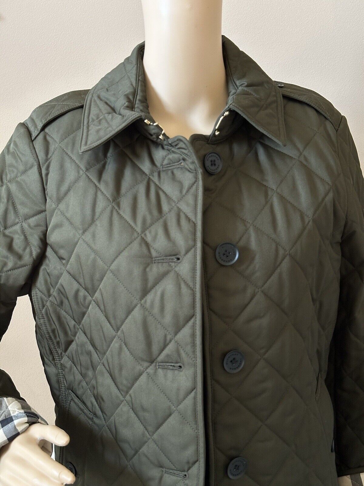 NWT $960 Burberry Women's Quilted Diamond Dark Olive Jacket  Medium 8065873