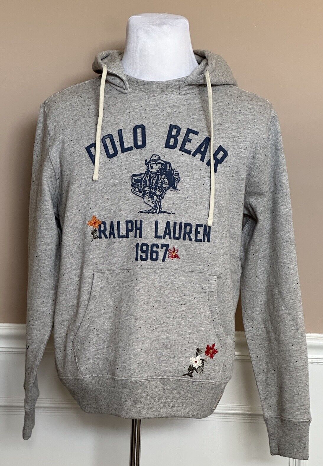 NWT $248 Polo Ralph Lauren Bear with Embroidery Sweatshirt with Hoodie Gray M