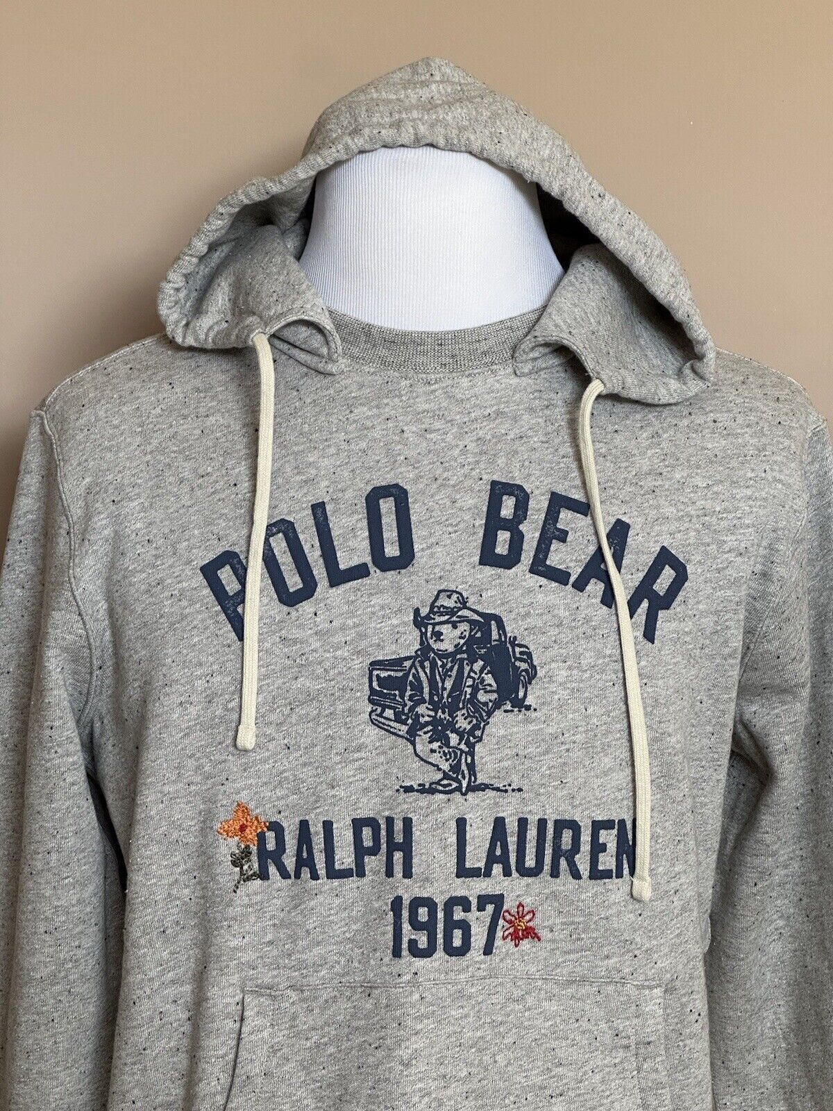 NWT $248 Polo Ralph Lauren Bear with Embroidery Sweatshirt with Hoodie Gray M