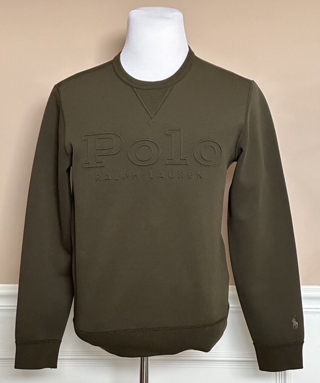 NWT $138 Polo Ralph Lauren Polo Embossed Fleece Sweatshirt Olive Green Small