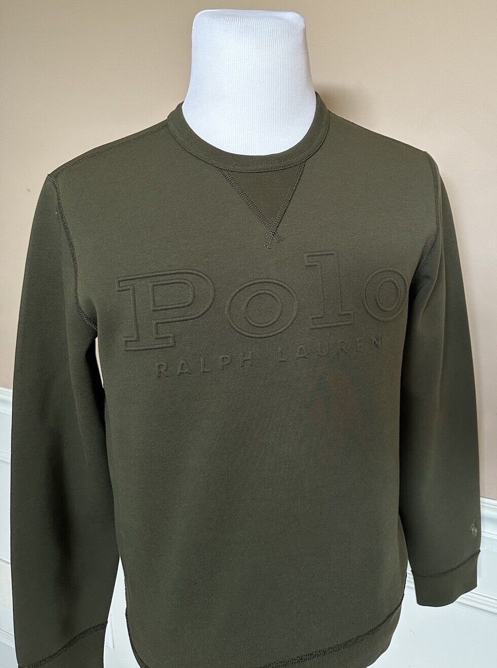 NWT $138 Polo Ralph Lauren Polo Embossed Fleece Sweatshirt Olive Green Small