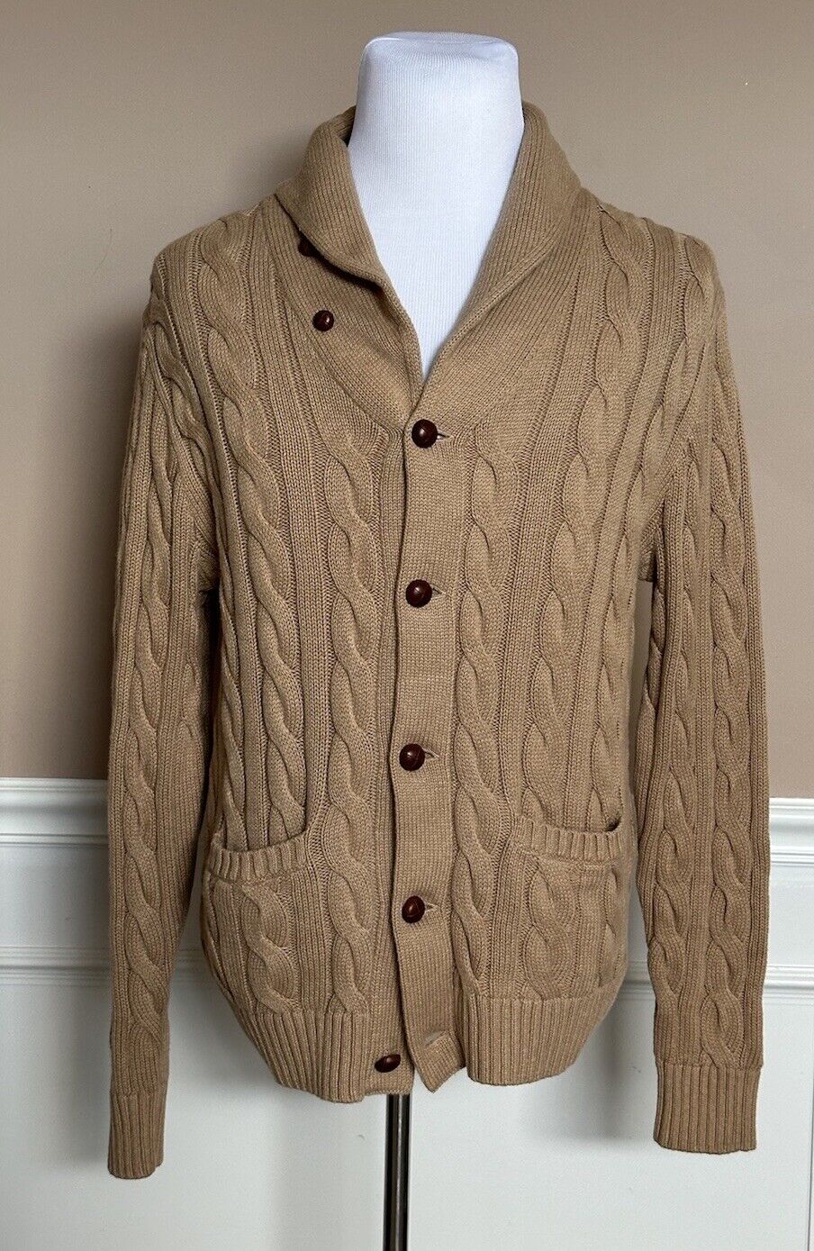 NWT $298 Polo Ralph Lauren Men's Brown Knit Button Down Sweater Jacket Large