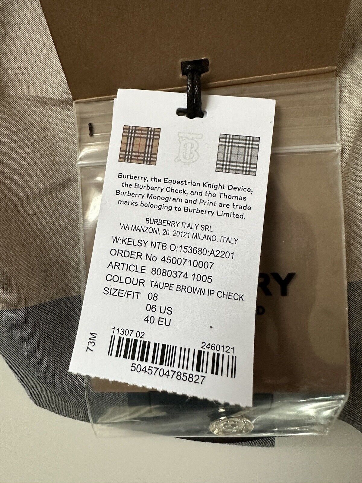 NWT $760 Burberry Kelsy Women’s Toupe Brown Check Dress 6 US (40 Euro) 8080374