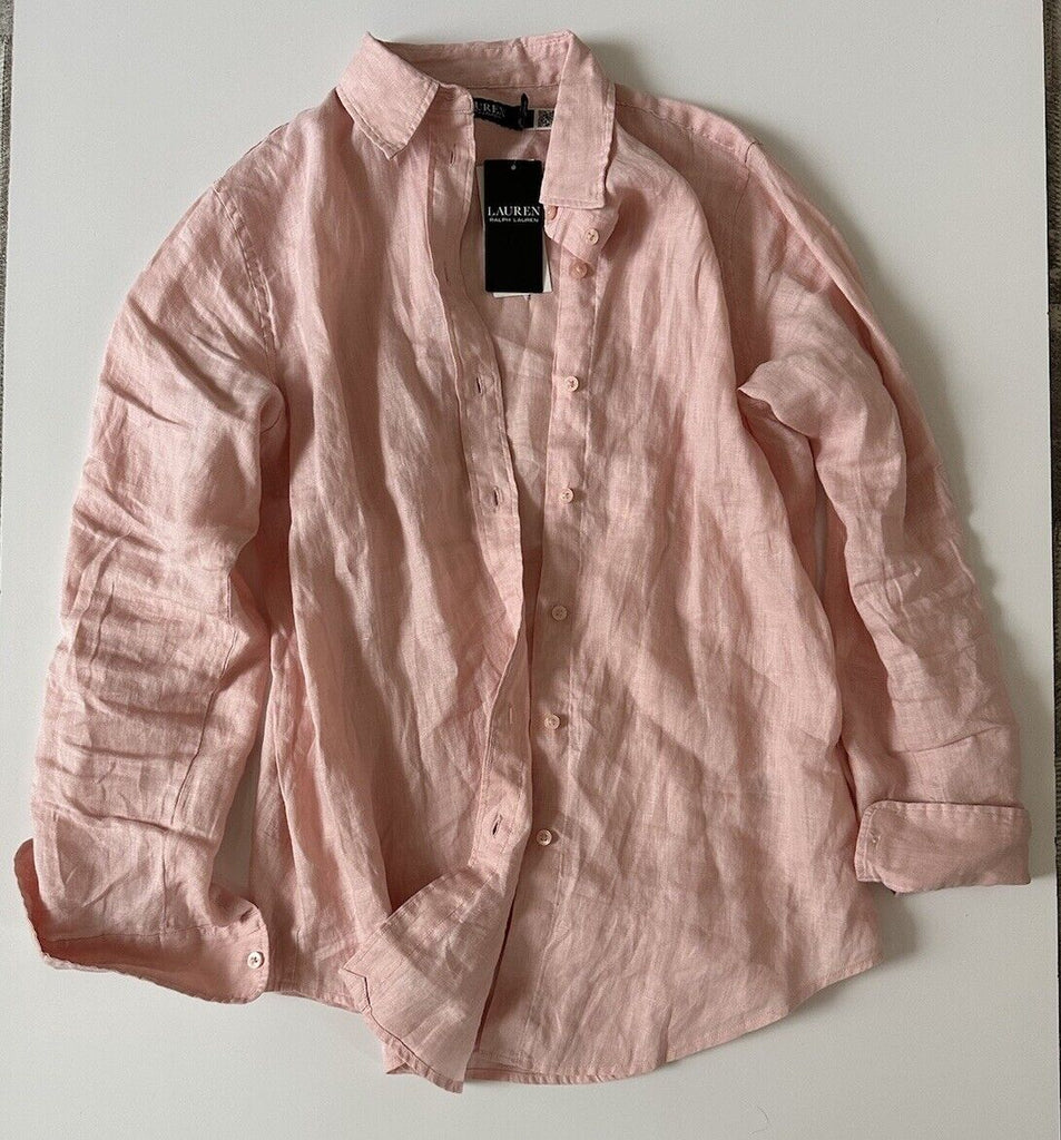 NWT $115 Lauren Ralph Lauren Women’s Linen Long Sleeve Shirt Pale Pink Large