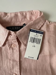 NWT $115 Lauren Ralph Lauren Women’s Linen Long Sleeve Shirt Pale Pink Large