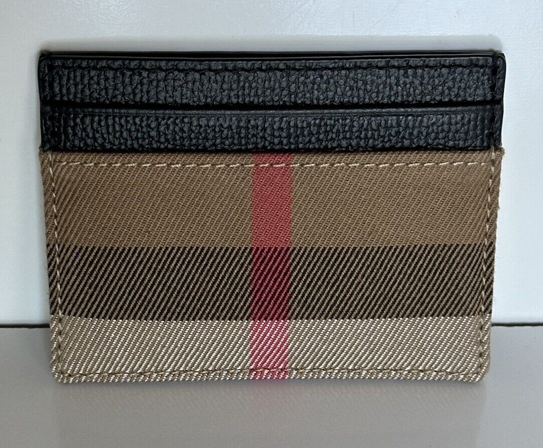 NWT $260 Burberry Vintage Check Archive Beige/Black Leather Card Case 80731411