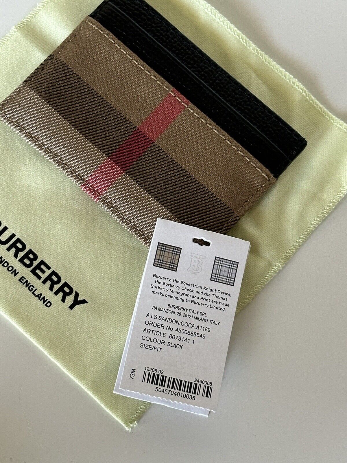 NWT $260 Burberry Vintage Check Archive Beige/Black Leather Card Case 80731411