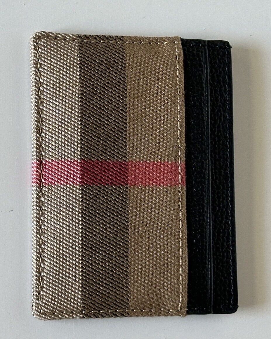 New $260 Burberry Vintage Check Archive Beige/Black Leather Card Case 80731411