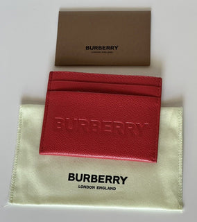 NWT $250 Burberry Sandon Embossed Smooth Leather Red Card Case 80613681