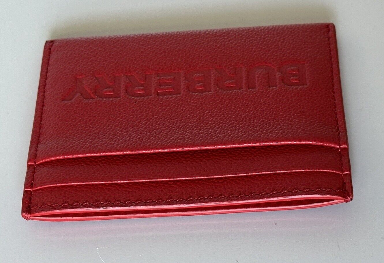 NWT $250 Burberry Sandon Embossed Smooth Leather Red Card Case 80613681