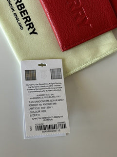NWT $250 Burberry Sandon Embossed Smooth Leather Red Card Case 80613681
