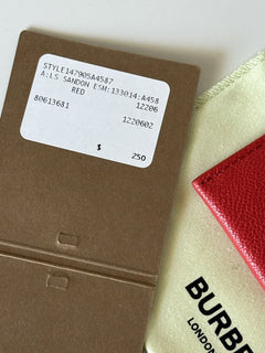 NWT $250 Burberry Sandon Embossed Smooth Leather Red Card Case 80613681