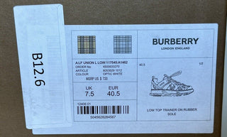 NIB Burberry Women's Fashion White Low Top Sneakers 10.5 US (40.5 Eu) 8053929