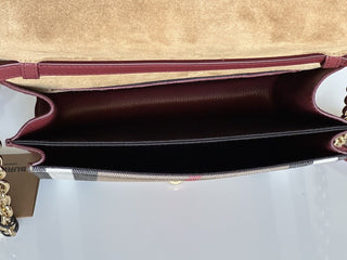 NWT Burberry Small Macken House Check Leather Cross Body Bag Crimson 8080159