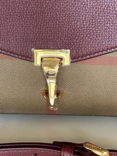 NWT Burberry Small Macken House Check Leather Cross Body Bag Crimson 8080159