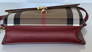 NWT Burberry Small Macken House Check Leather Cross Body Bag Crimson 8080159