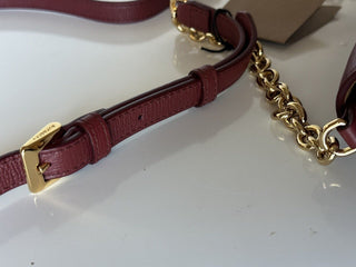 NWT Burberry Small Macken House Check Leather Cross Body Bag Crimson 8080159